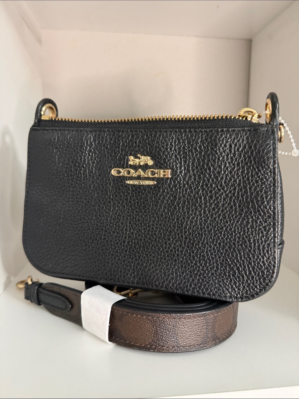 Coach Black Pebbled Leather Mini Crossbody with Gold Hardware